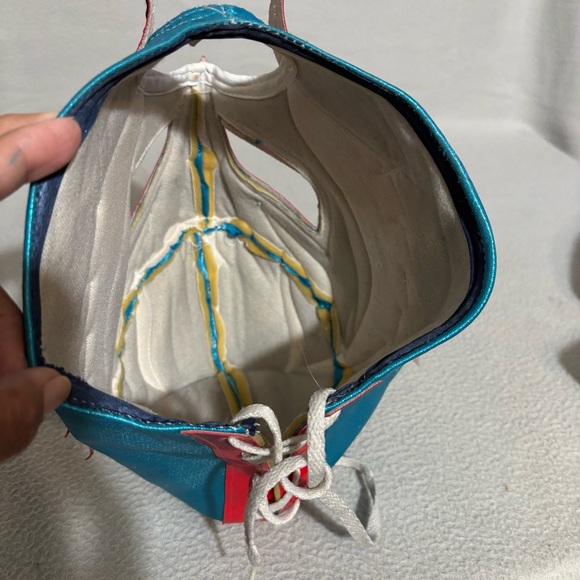 Lucha Libre Wrestling Mask in Teal Color with Red and Black Accents - Picture 6 of 7